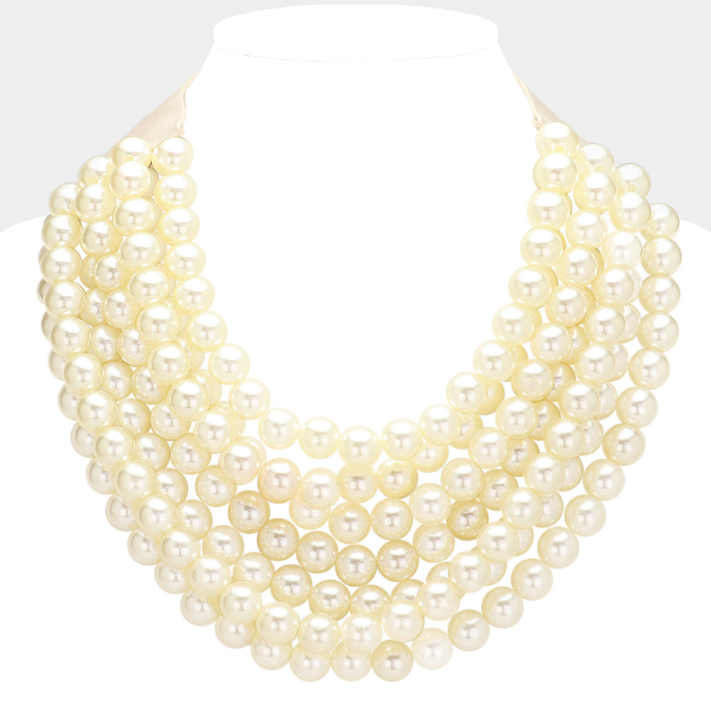 Chunky Beaded Statement Necklace — Multi-Strand with Magnetic Clasp