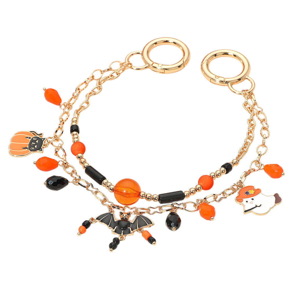 Halloween Bag Charm — Bat, Ghost, Pumpkin & Cat Gold Chain